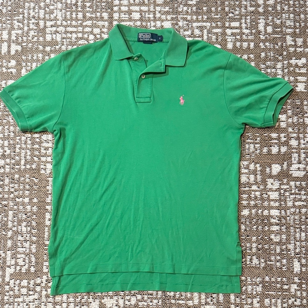 Polo by Ralph Lauren Green Men’s Polo Shirt with Pink Pony